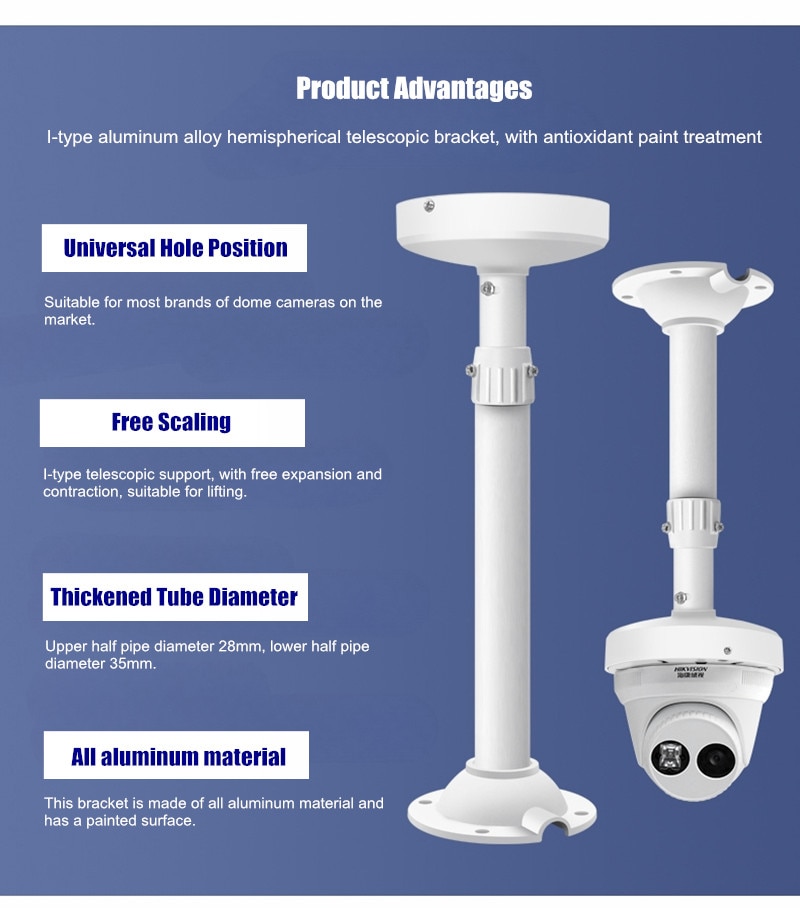 Surveillance CCTV Dome Camera Bracket Ceiling Mount Holder I-Type Aluminum Alloy Hemispherical Extension Rod Telescopic Support