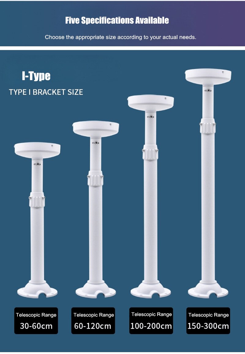CCTV Dome Camera Mounting Bracket Telescopic Lengthen Hoisting Rod Surveillance Security Camera Mount Wall Ceiling Mount Support